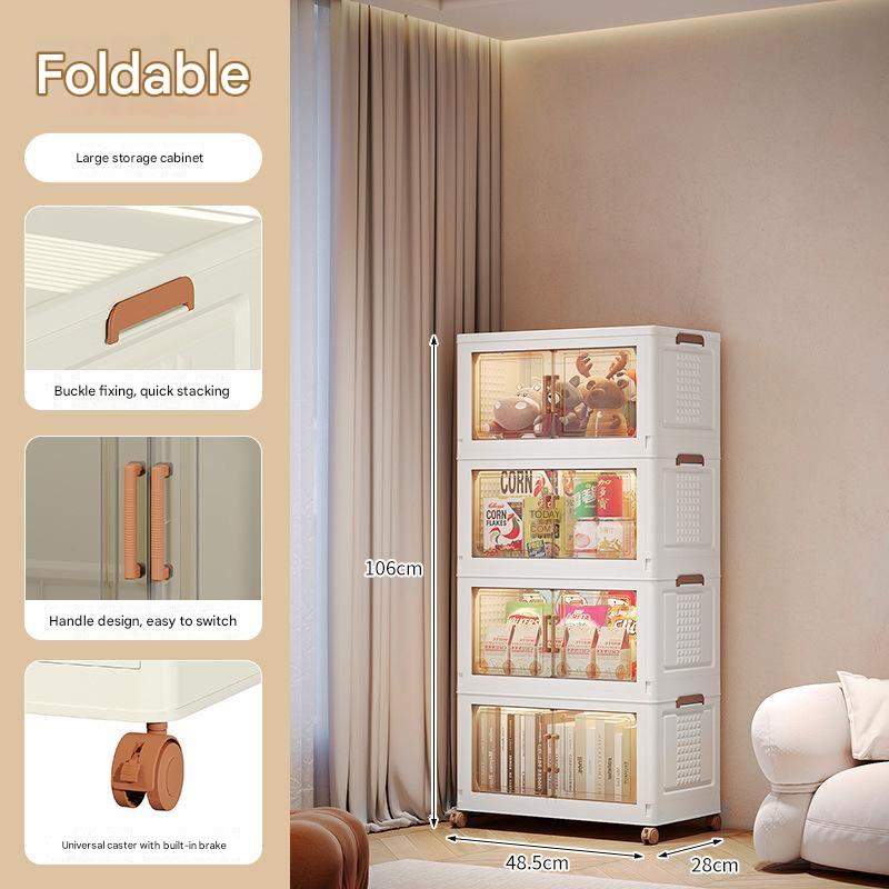 Stackable Storage Bins with Lid, Plastic Collapsible Storage Cabinet, Foldable Folding Box Organizer/Storage Container Cart with Wheel and Double Door