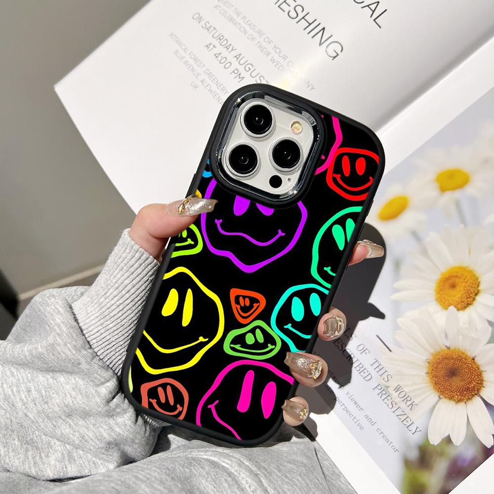 Чехлы для телефонов Ae88 Lovely Smiley Art для Samsung A13 A32 A53 A04e A54 S23 S24 Ultra Infinix Hot 40i Huawei P30 Pro, металлическая защитная задняя крышка для камеры