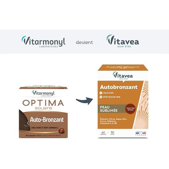 Complément Alimentaire - Vitavea - Optima Autobronzant - 60 Capsules - Hâle Doré - Teint Lumineux