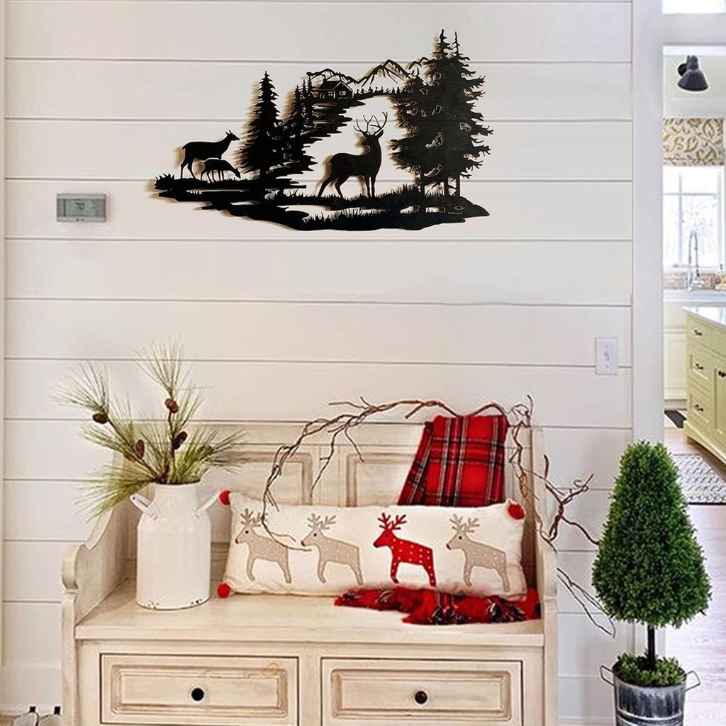 Декор для каюты, металлический олень, настенное искусство, деревенский настенный декор, подвесной для ванной комнаты, гостиной, спальни, для дома и улицы 40x28 см