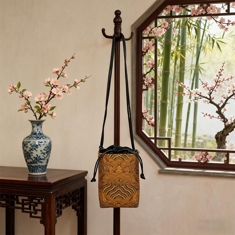 Xiangyunsha Brocade Mulberry Silk Crossbody Bag with Seawater River Cliff Pattern - New Chinese Style Shoulder Bag for Women.