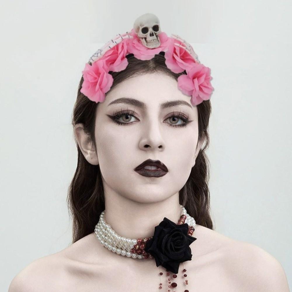 Halloween Decor Skull Head Headband Exaggerated Gothic Flower Hairband Girls/Children