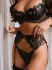 Naughty Sexy Lingerie Hot Mesh Embroidery Outfits Sexy Low Cut Bra with Thong Garters Belt Babydoll Sleepwear Ladies Exotic Sets