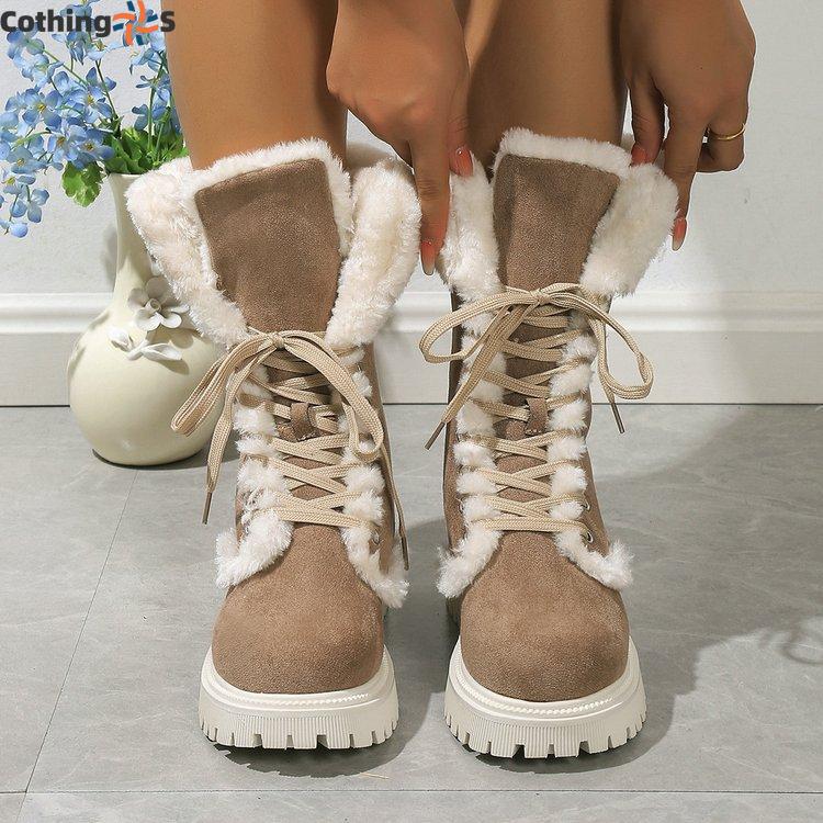 Зимние сапоги Зимние новые ретро сапоги с толстой подошвой Длинные плюшевые сапоги с толстой подошвой