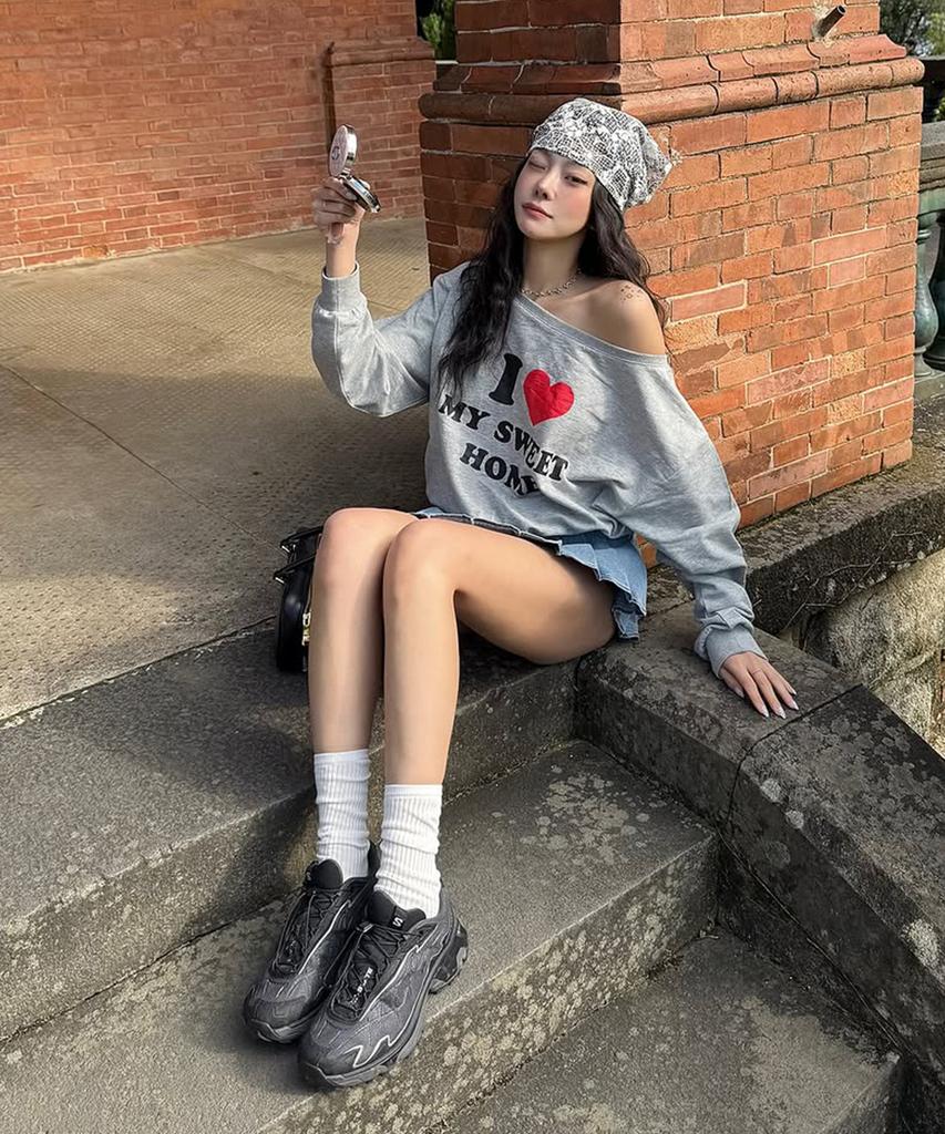 YOUHEE Я люблю толстовки с открытыми плечами Меланжевый серый