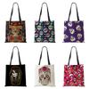 Abstract Art Skull Horror Print Shopping Bags Women Folding Reusable Customize Tote Shoulder Bag Canvas Groceries Handbags 2022