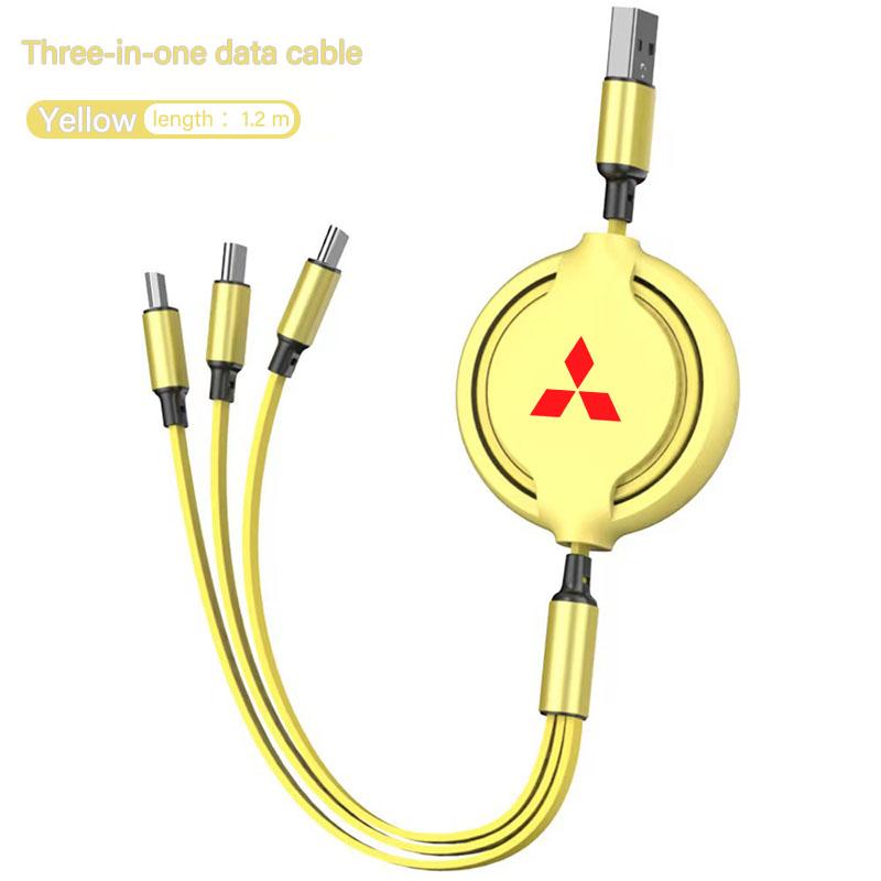 uldf10 Car Charger Head 3 In 1 Charging Data Cable USB Type-C Auto Accessorie For Mitsubishi Eclipse Lancer Outlander ASX Colt I200 Ex