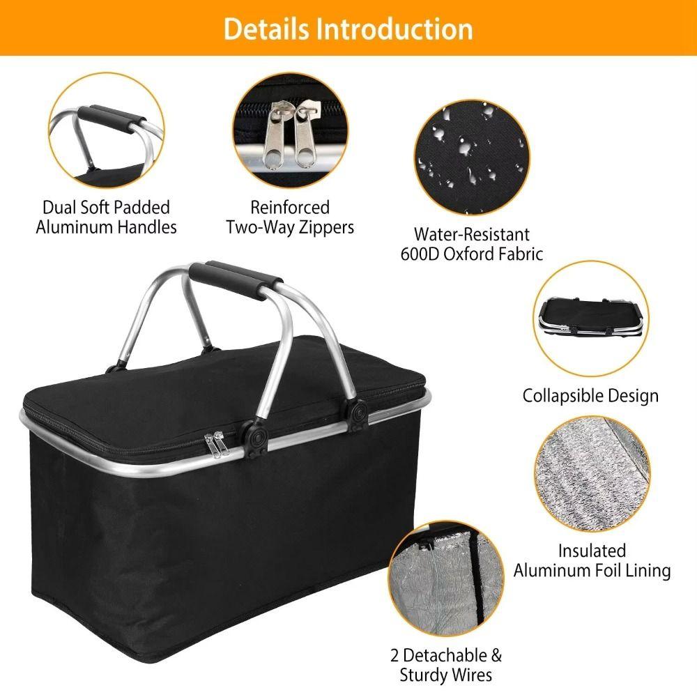 Large Capacity Picnic Food Bag Foldable Insulation Storage Basket Insulated Cooler Bag Car