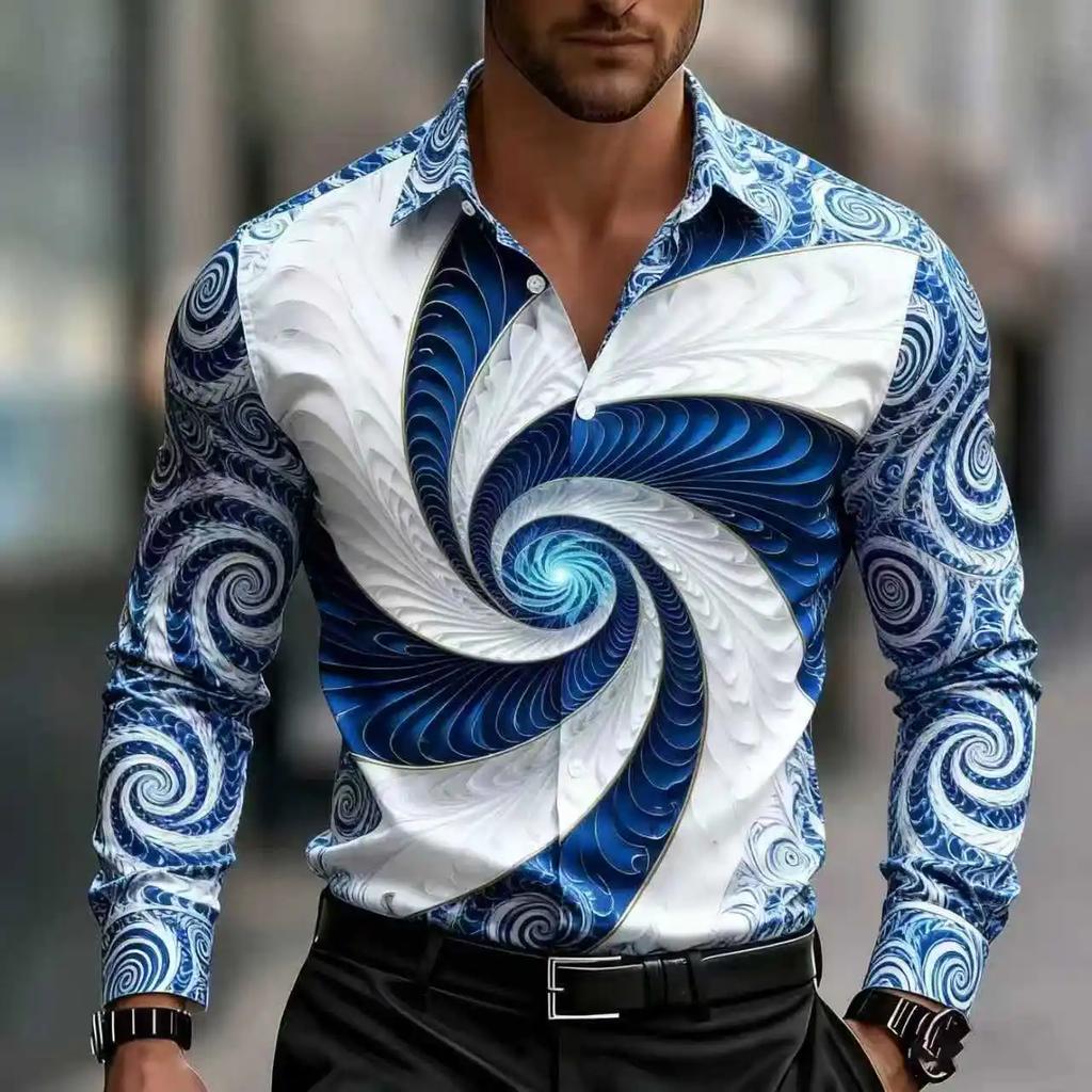 Trendy Futuristic Dot Pattern Long Sleeve Button-Up Shirt