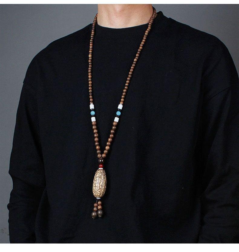 Unisex Tibetan Ethnic Necklace: Versatile, Retro-Style Jewelry with Wooden Accents for Cotton and Linen Outfits