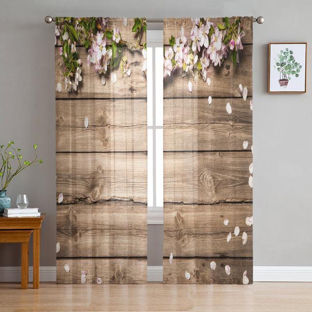 Романтические сладкие цветы и листья, винтажные прозрачные шторы из вуали с текстурой дерева для гостиной, спальни, драпировка, кухонное окно, тюлевая занавеска