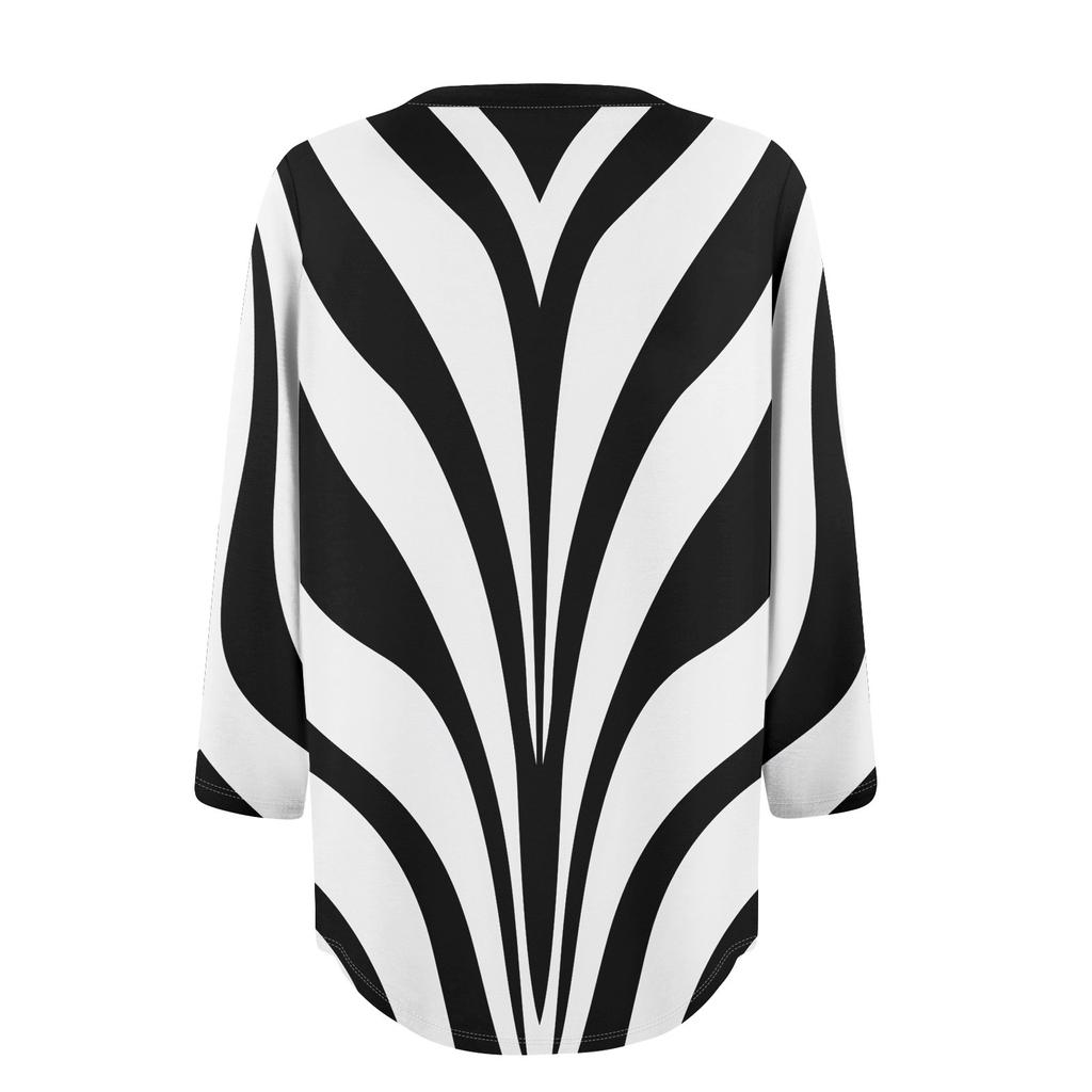 Женская модная футболка с круглым вырезом и рукавом 3/4 с принтом, повседневная, базовая, плиссированная, пуловер