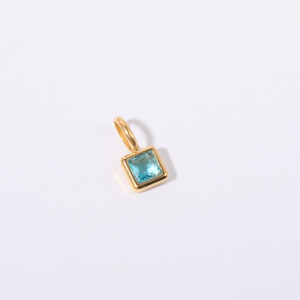Stainless Steel Square Stone Pendant Colored Zirconia Designer Pendant Necklaces  Jewelry Gift