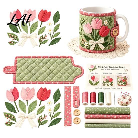 Beginner Friendly Quilting Kit Quilted Mug Hummingbird Butterfly Kit Cozy DIY Flower Garden Sleeve Handcrafted Cup Gift Sewing Craft Floral