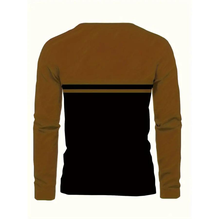 Всесезонная мужская футболка с круглым вырезом — стильный цветовой блок, длинные рукава, прочная и простая в уходе ткань