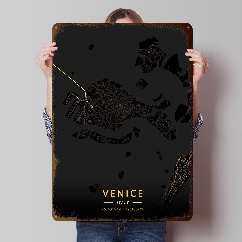 Venice Italy Printed Poster Customized Wall Art Retro Vintage Metal Tin Signs for Room Decoration At Home Decorations Desk Decor