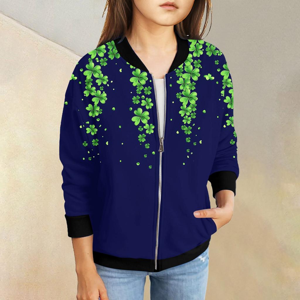 Девочки куртки на молнии детские осенние толстовки с длинным рукавом верхняя одежда с карманами St. День Святого Патрика 5-15 лет