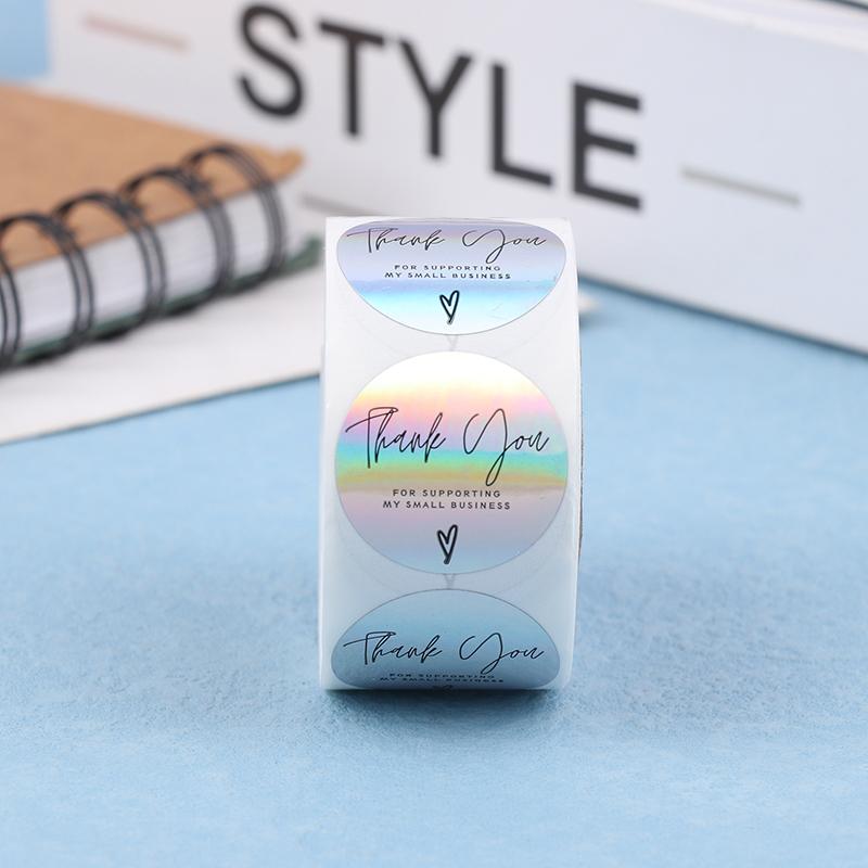 500 шт./рулон радужных лазерных благодарственных наклеек для малого бизнеса, самоклеящиеся этикетки для бутиков, упаковочные принадлежности