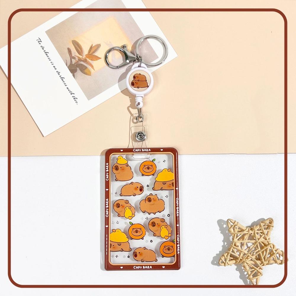Kawaii Cartoon Capybara Photocard Holder with Lanyard Keychain Photo Protector Case Transparent Card Cover Photo Storage