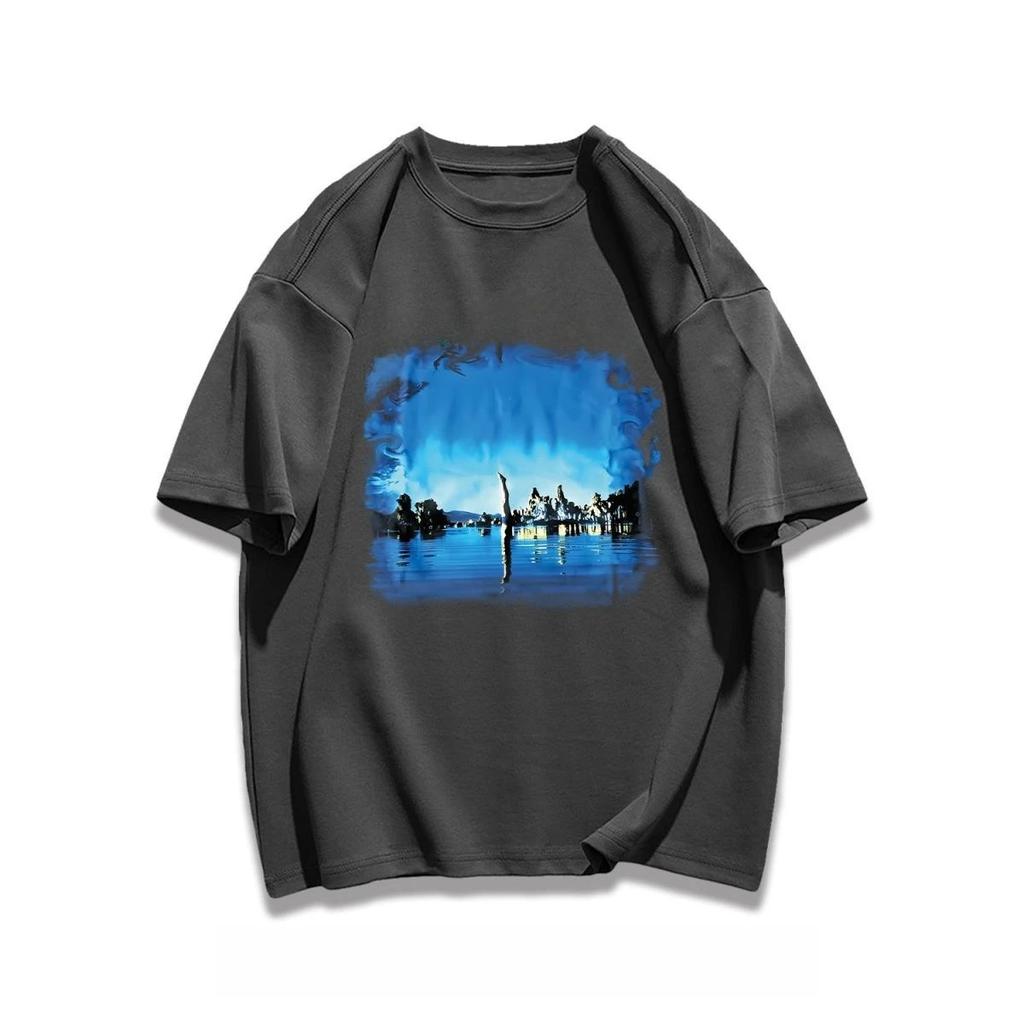 2025 Heavy Pure Cotton American Casual Landscape Printing T-shirt Couple Versatile Loose Trendy Brand Autumn and Winter T-shirt