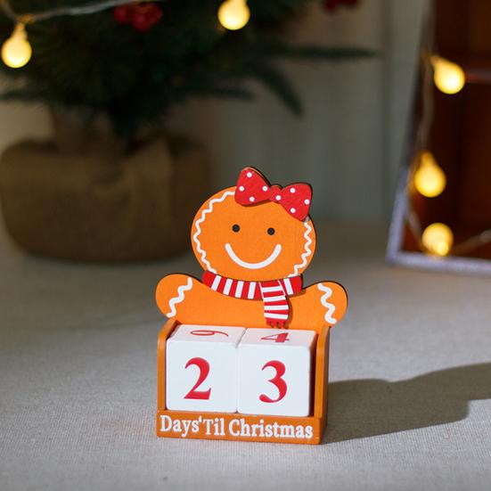 Пряничный человечек Рождественский календарь обратного отсчета Деревянные блоки Настольное украшение Праздничный адвент-календарь для декора офисного стола