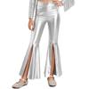 Костюм для танца на конкурсе красоты для девочек, металлические брюки-клеш, дизайн с разрезом на ноге, наряд для сценического выступления, соревновательный наряд