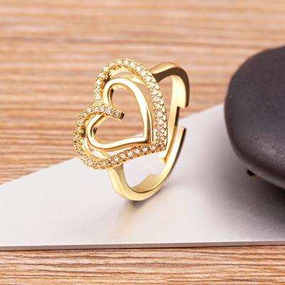 Nidin Temperament Romantic Heart Open Adjustable Rings for Women Girls Engagement Zircon Party Wedding Gift Jewelry Wholesale