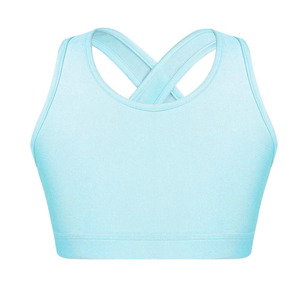 Kids Girls Dance Top Sport Cropped Top Vests Shoulder Straps Sleeveless Keyhole Back Shockproof Running Gym Yoga Sports Bra Top