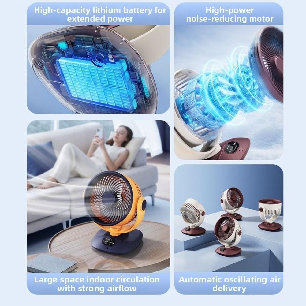 LED Digital Display Desktop Electric Fan 120° Rotating Outdoor Camping Fan Household