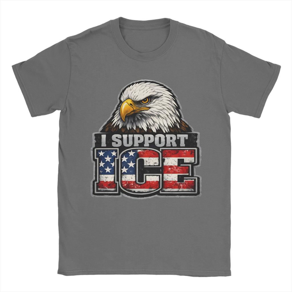 Unisex TShirts I Support ICE Patriotic American Flag Bald Eagle Novelty Pure Cotton Tees Short Sleeve T Shirt O Neck Clothes Gift