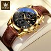 OLEVS Chronograph Men's Wristwatches Leather Strap Waterproof Luminous Original Quartz Watch for Men Luxury Sport Man Watch