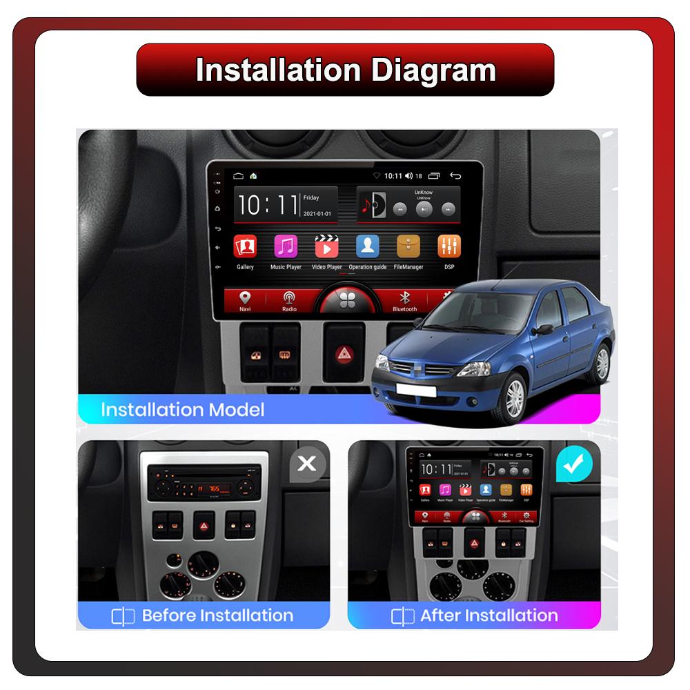 2Din Android Car-Play Car Radio,Renault Logan I 2004-2009,Multimedia Player Head Unit Stereo GPS Navigation BT WIFI,2+32GB