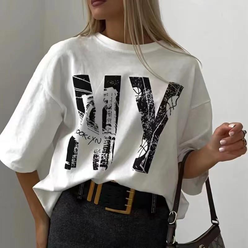 Футболка из хлопка с буквенным принтом, универсальная, женская, летняя, свободная, мягкая, с коротким рукавом, повседневная, универсальная, для офиса, для женщин, топы