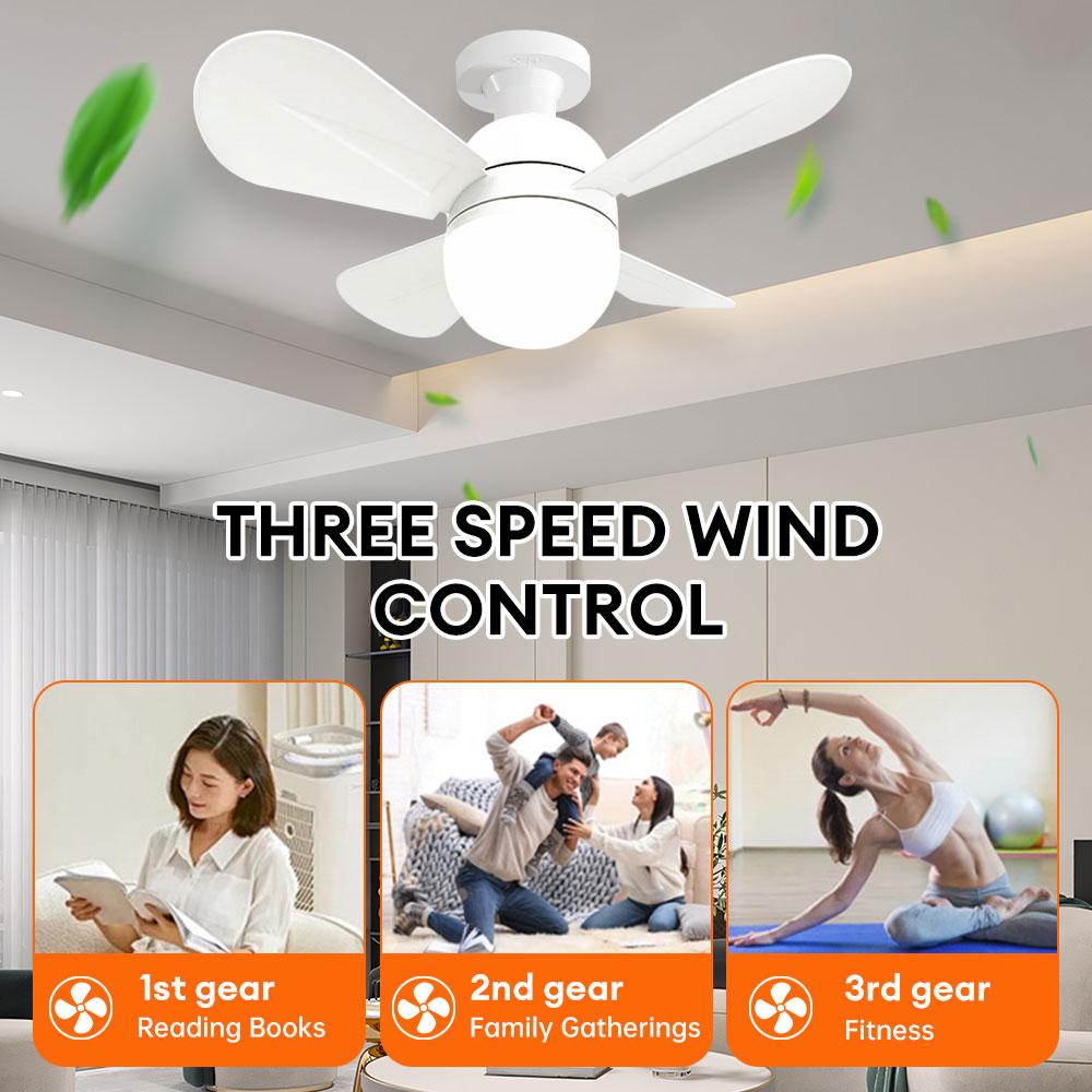 E27 Потолочный вентилятор с бесступенчатым затемнением, потолочный светильник с дистанционным управлением, три скорости ветра, вентилятор для спальни Homer
