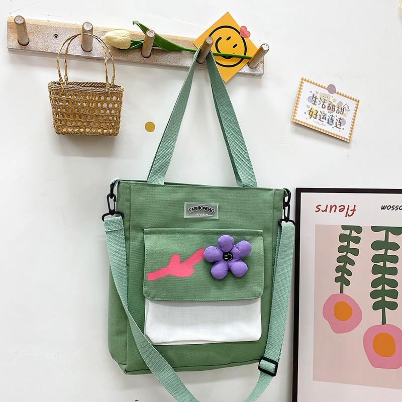 Trendy Large Capacity Canvas Tote Bag For Women In Fresh Summer Colors Ideal For Students