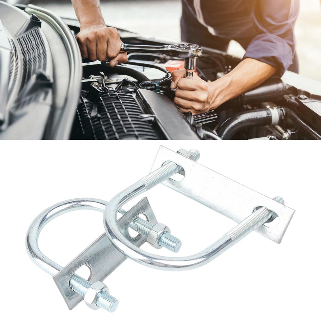 2Pieces Round U Bolt Fastener Set Carbon Steel Construction with Frame Plate Washers for Automotive Pipe Fitting