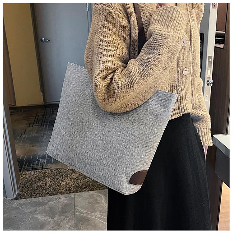 Cotton Linen Large Capacity Tote Bag With Inner Phone Pocket Suitable For Casual Outings