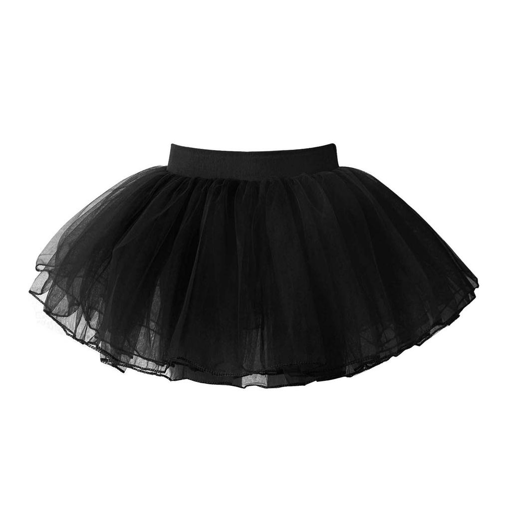 Mesh Tutu Skirt Girls Kids 4 Layer Solid Color Elastic Waist Princess Ballet Dance Skirt