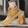 Autumn Winter Fashion Yellow Boots Men Comfortable Lace-up Leather Boots Men Casual Tooling Shoes Designer Motorcycle Ankle Boot