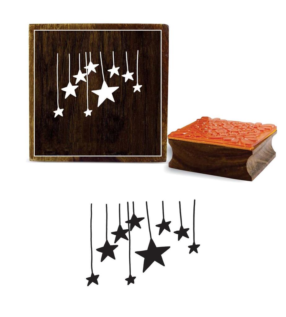 Printtoo Hanging Star Pattern Скрап-бронирование Квадратный дневник Карта Деревянный резиновый штамп-2 x 2