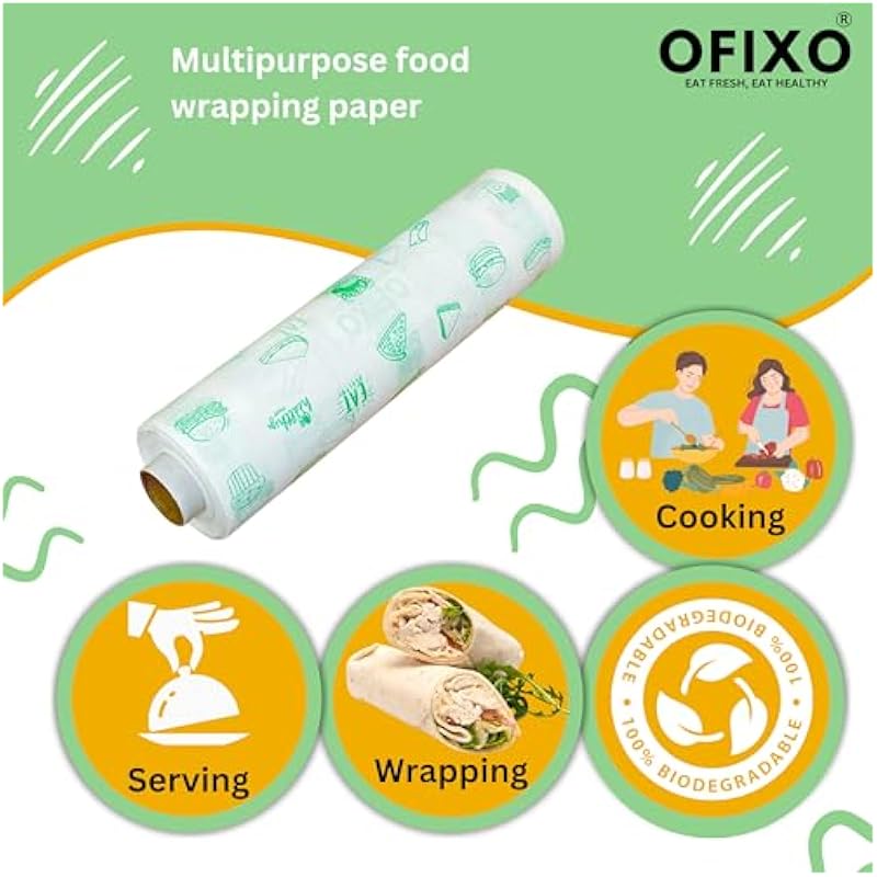 Ofixo 20-метровый рулон пищевой оберточной бумаги - Премиальная антипригарная бумага для заворачивания масла. Бумага для упаковки продуктов, Многоразовая, Не