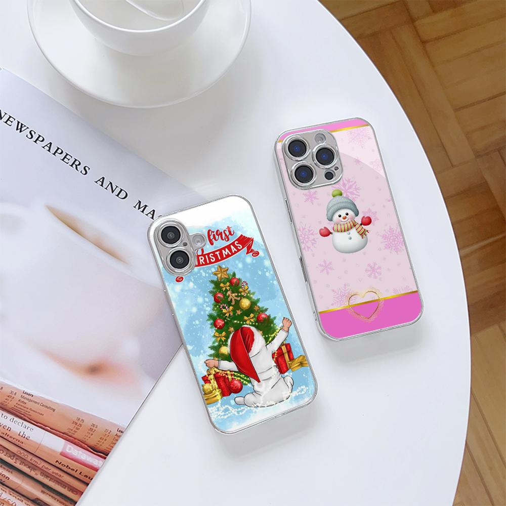 Чехлы для телефонов Ae108 Happy New Year Merry Christmas из гальванизированного стекла для Samsung S25 Ultra iPhone 16 Xiaomi Redmi OPPO, полная защита объектива, задняя крышка