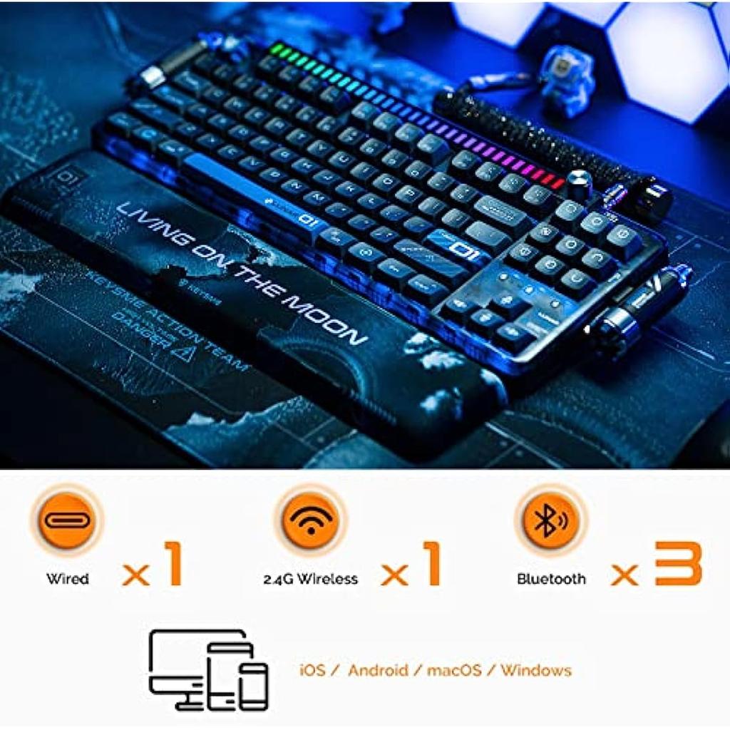 Полностью настраиваемая 87% раскладка механической клавиатуры Инновационное крепление с прокладкой | 5-сторонние колпачки для клавиш из ПБТ с красителем | Горячая замена | Быстроразъемный дизайн - черный