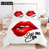 Комплект постельного белья с красными губами Queen Polyester Love Twin Комплект постельного белья Sexy Tema Adult Couple Покрывало для пододеяльника 3D Kiss Marks Покрывало для пододеяльника