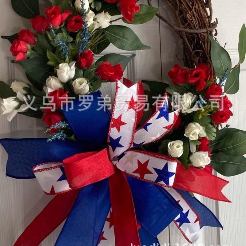 4th Of July Wreath Door Hanging Decoration With USA Flag Patriotic Party Home Outdoor Festive Display