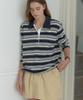 OURHOPE Sorbet Stripe Pique Sleeve T-Shirt - Navy