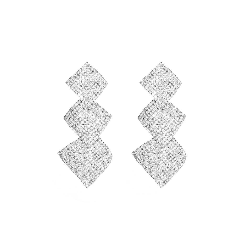 Personalised Exaggerated Heavy Duty Models Diamond-Shaped Large Earrings Fashion Shiny Earrings Women's Earrings 1 Pair