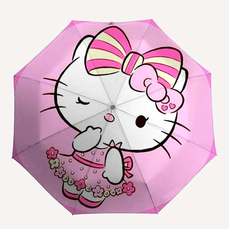 1 шт. Автоматический складной зонт Hello Kitty, портативная складная конструкция, 8-реберный железный каркас, всесезонный повседневный уличный аксессуар на Рождество, день рождения