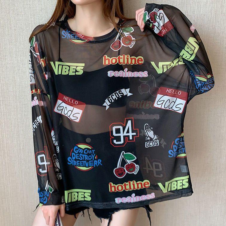 Солнцезащитная одежда из ледяного шелка, большая женская летняя легкая и дышащая корейская версия, свободная футболка с длинными рукавами, накидка, студенческий топ