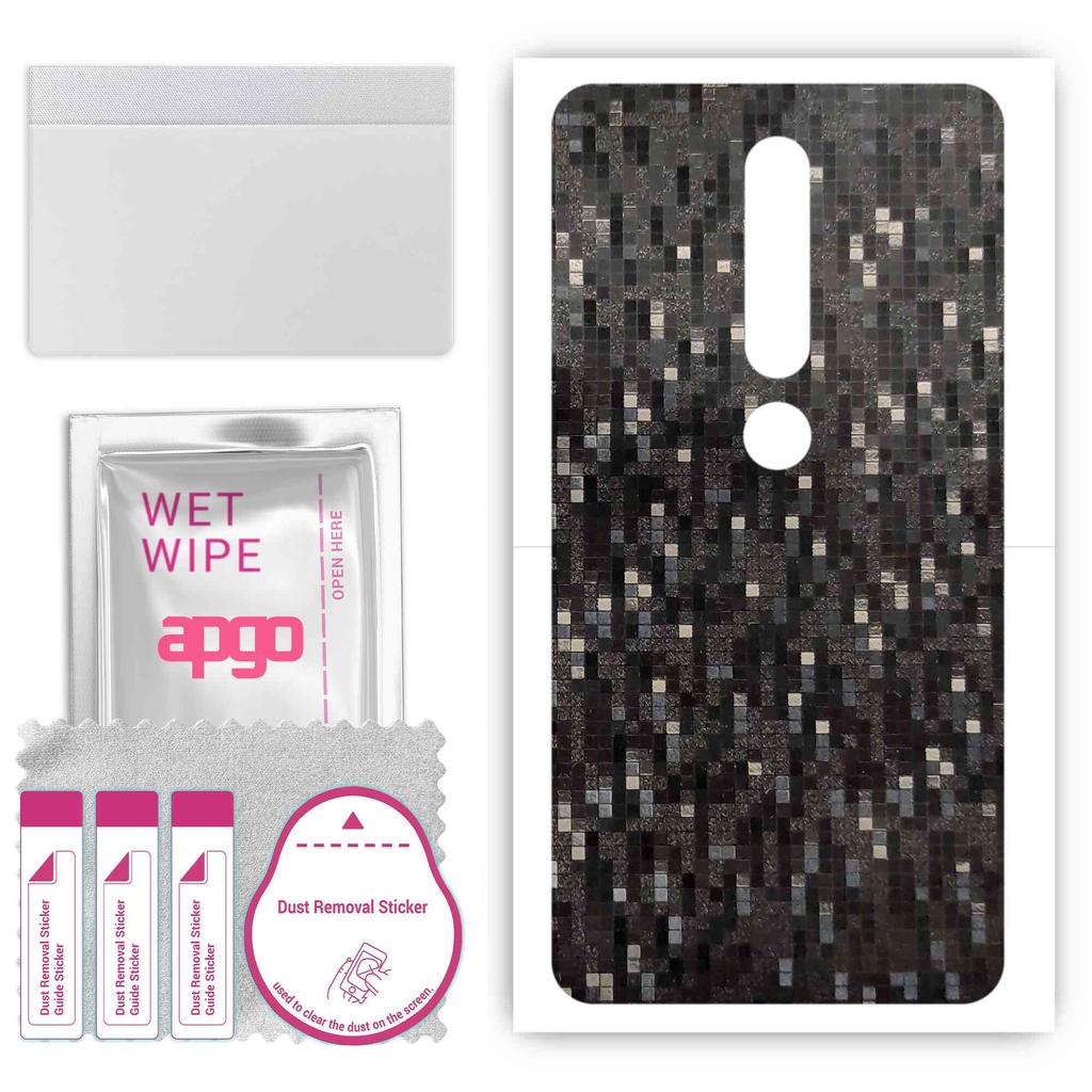 apgo Protective Skin Sticker for the Back Compatible with Nokia 6.1, Wrap Film, Foil, Vinyl - Pattern Carbon Black Pixel